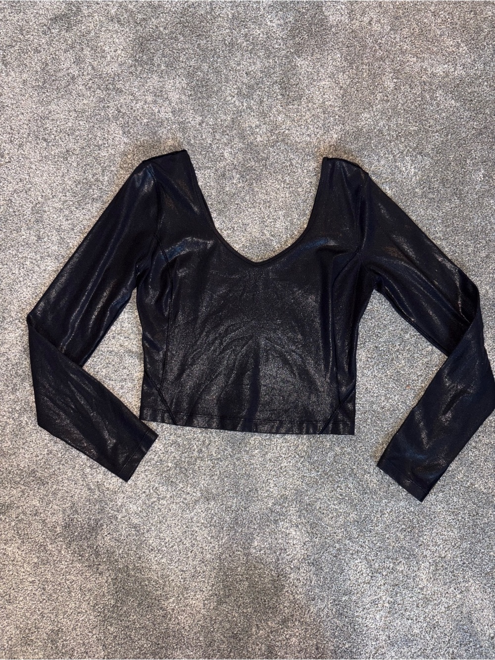 lululemon athletica Black Shimmery Long-Sleeve V-Neck Crop Top